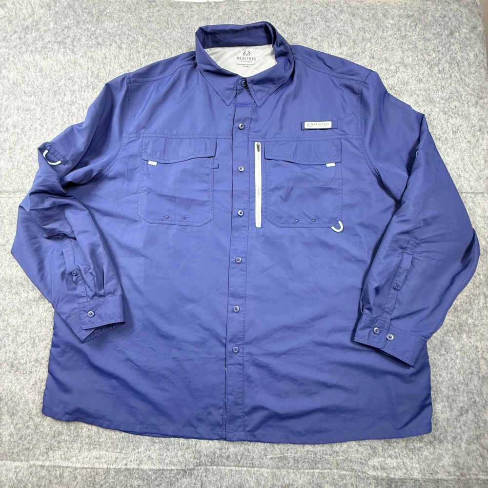 Realtree Fishing Mens 3XL Blue Button Down Long Sleeve Guide Shirt TS1546